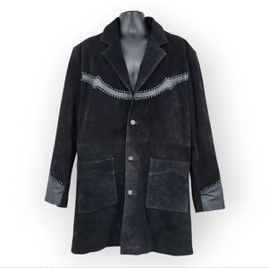 3B West Men's Black Suede and Leather Jacket with Studded Details Western